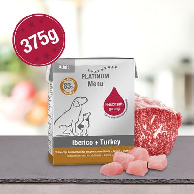 Menu Iberico + Turkey / Ibériai sertés + Pulyka felnőtt nedvestáp 12 x 375 gr
