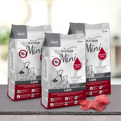 PLATINUM Adult Lamb + Rice MINI bárányos kutyatáp 900 g